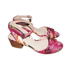 Kelly & Katie Rosetta Sandals 9.5M Pink Multi Block Heel Ankle Strap Floral